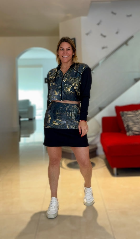 Black Mika Gold Snake Set Skirt