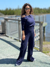 Navy Off Shoulder Comfy Set Cotton