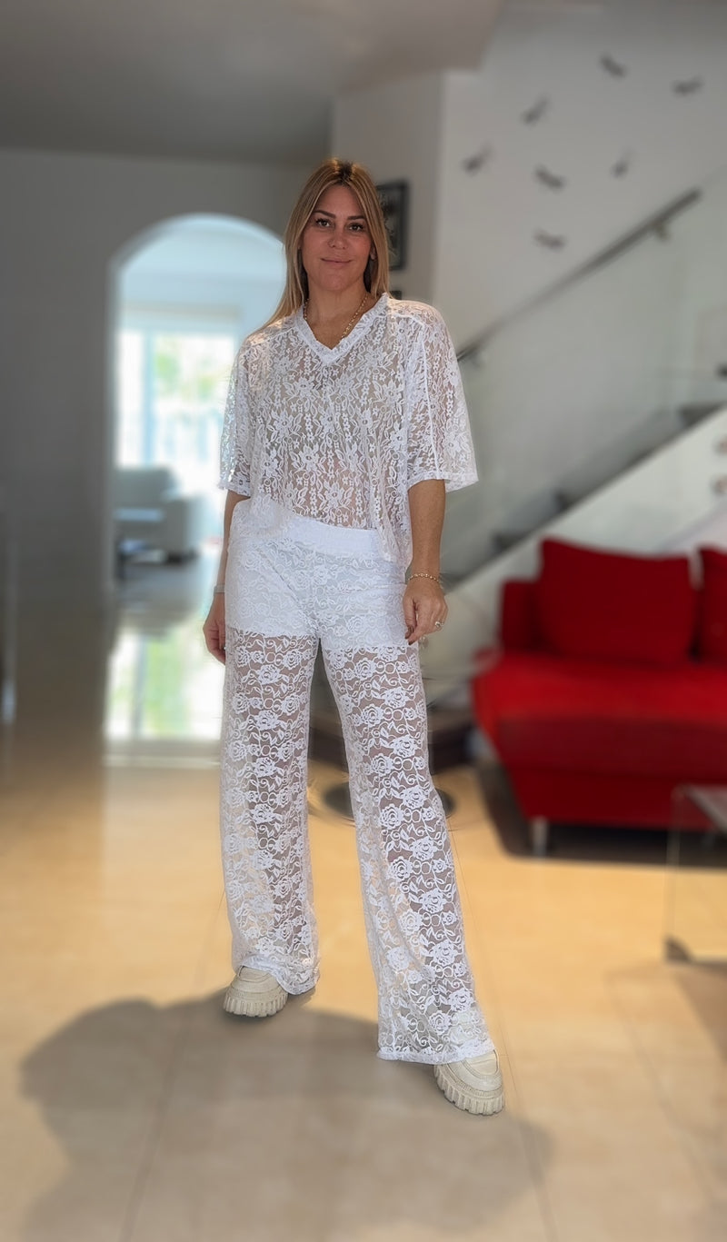 White Lace Pant Set