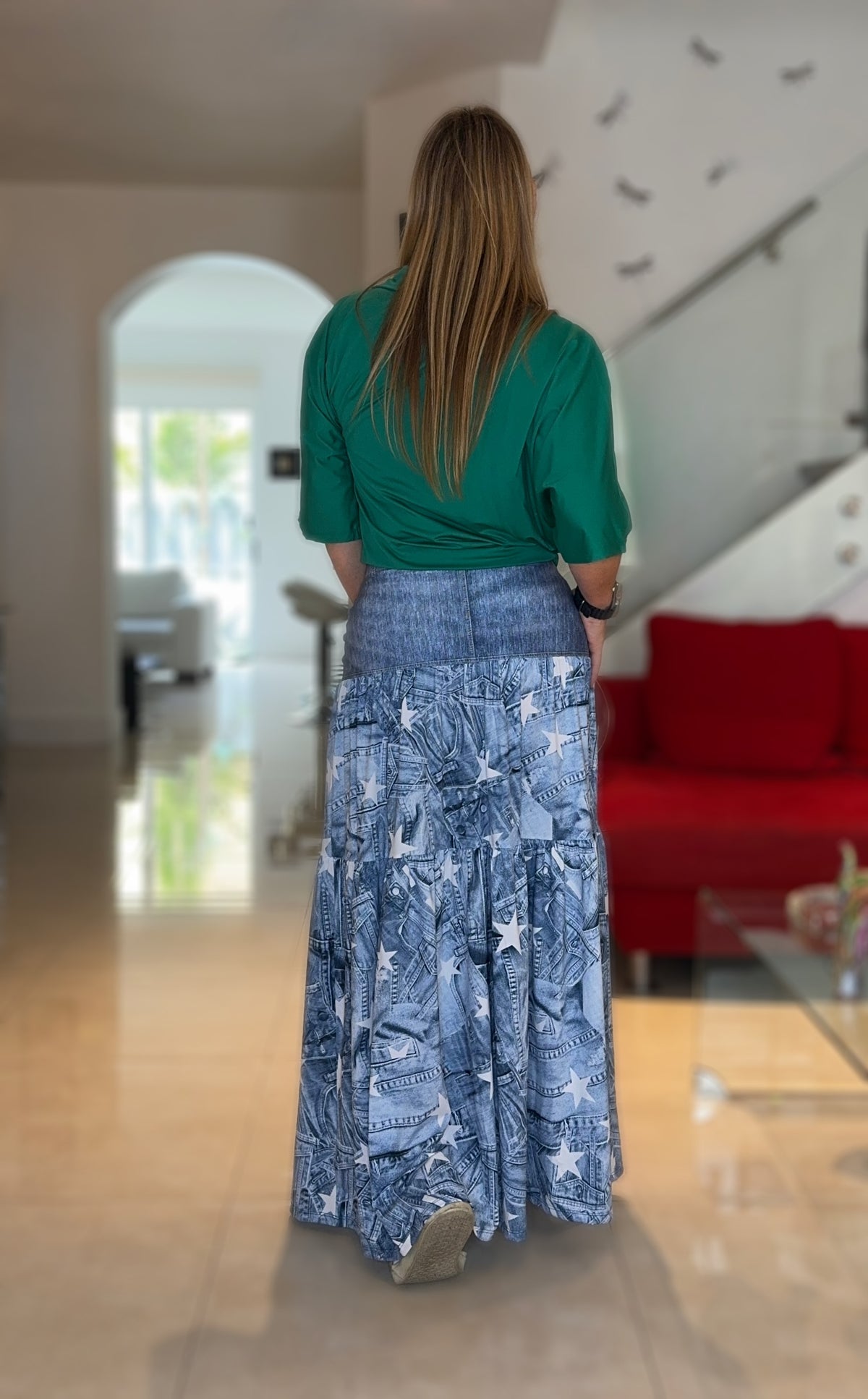 Stars Denim Maxy Skirt