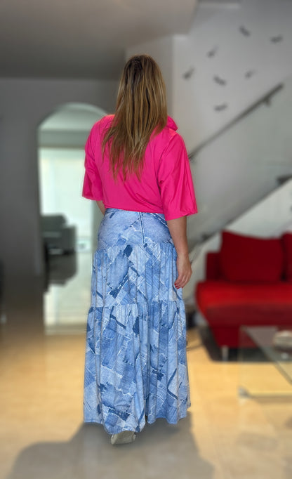 Mix Denim Maxy Skirt