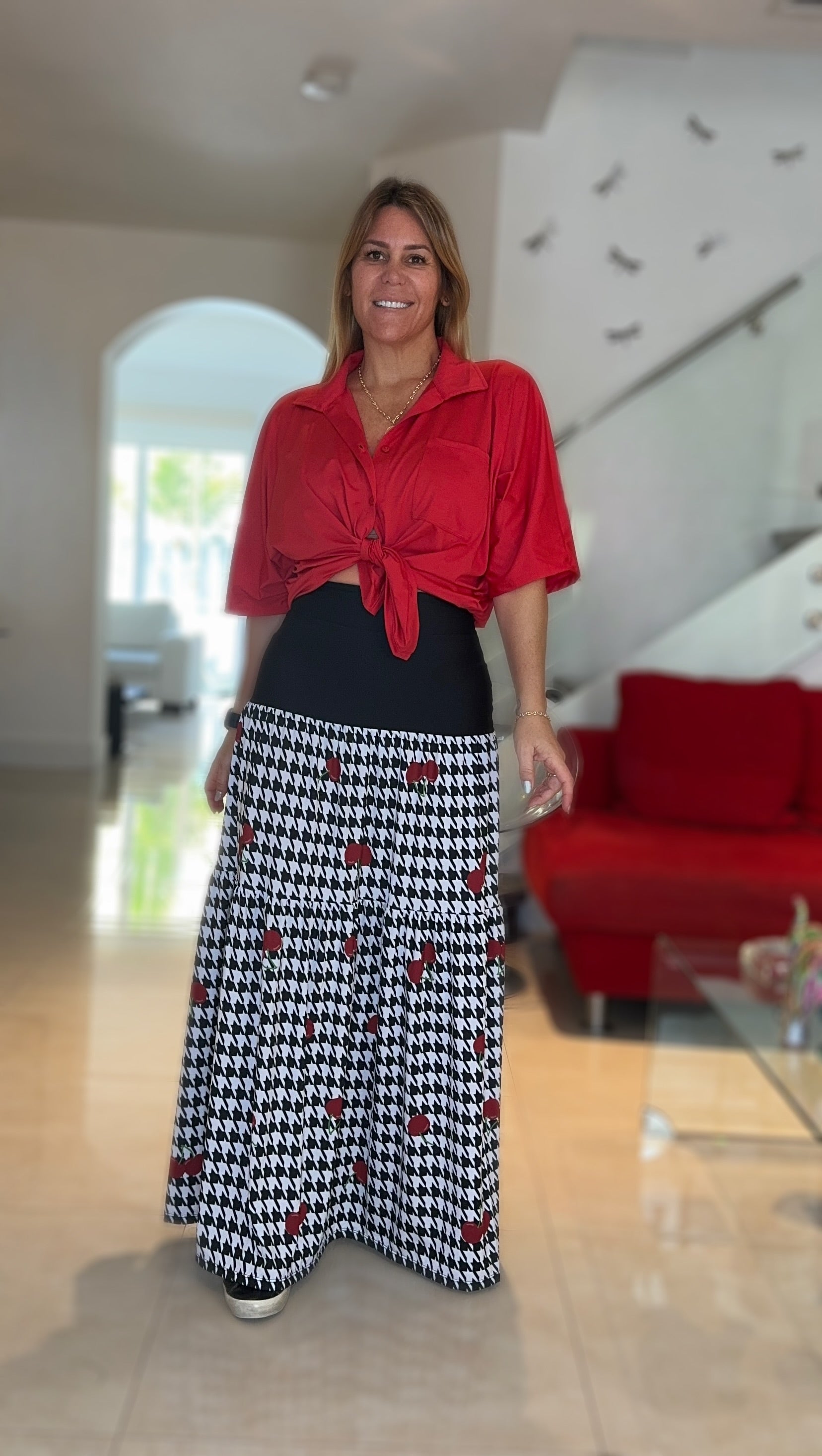 Black & White Cherry Maxy Skirt