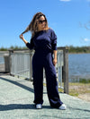 Navy Off Shoulder Comfy Set Cotton