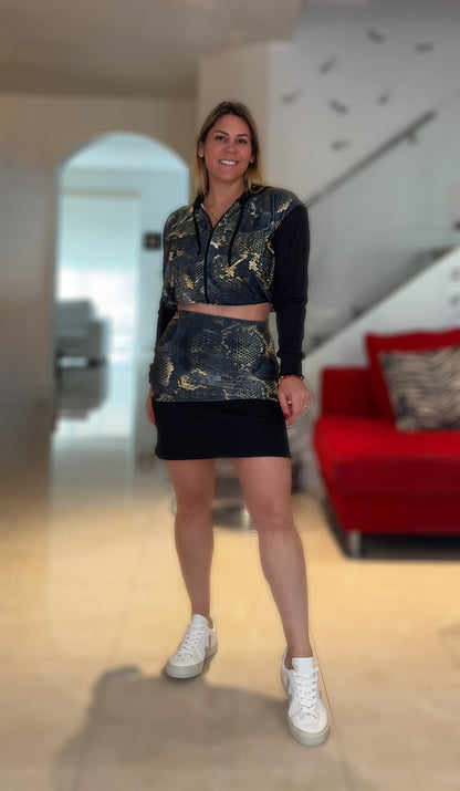 Black Mika Gold Snake  Set Skirt