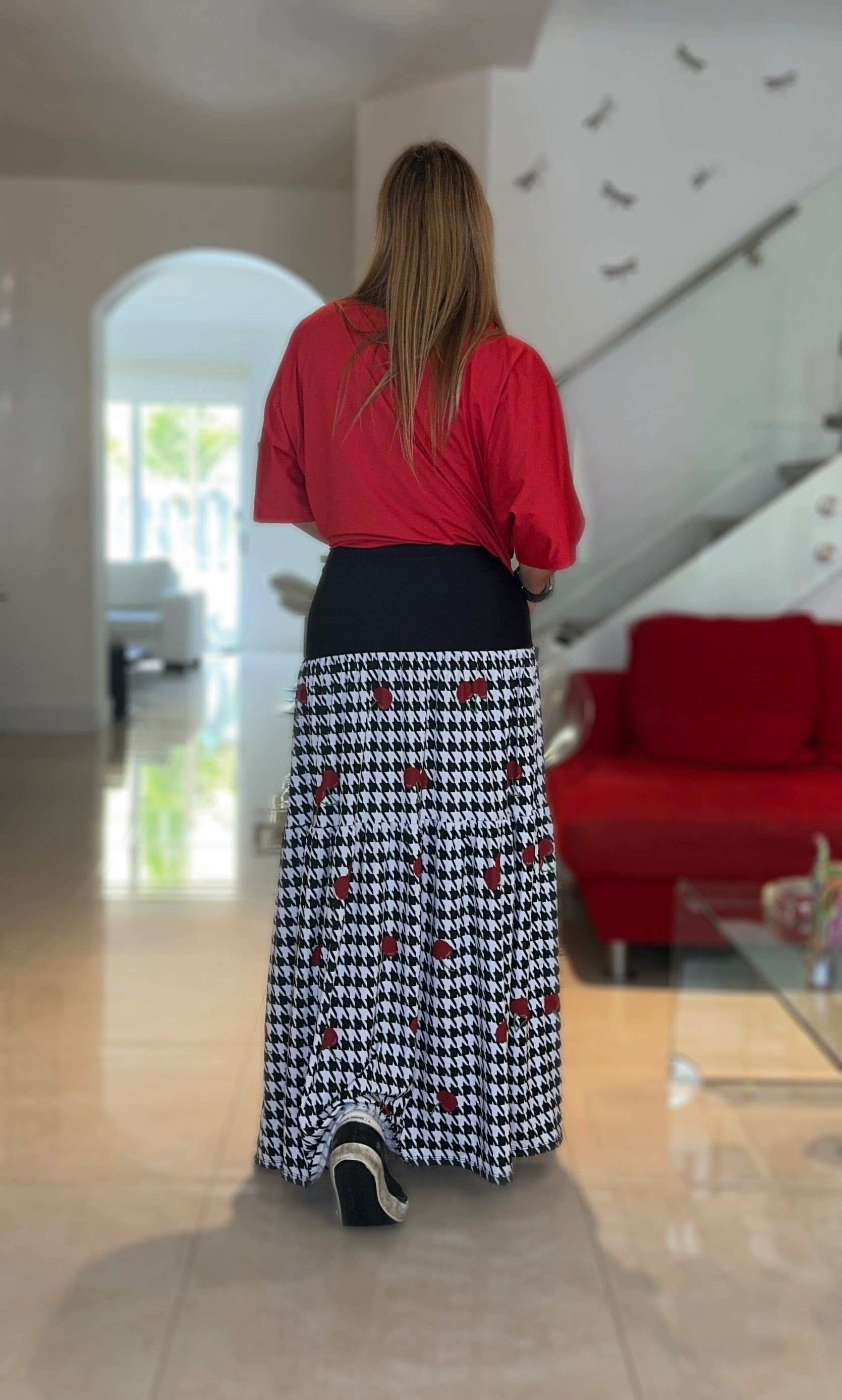 Black & White Cherry Maxy Skirt