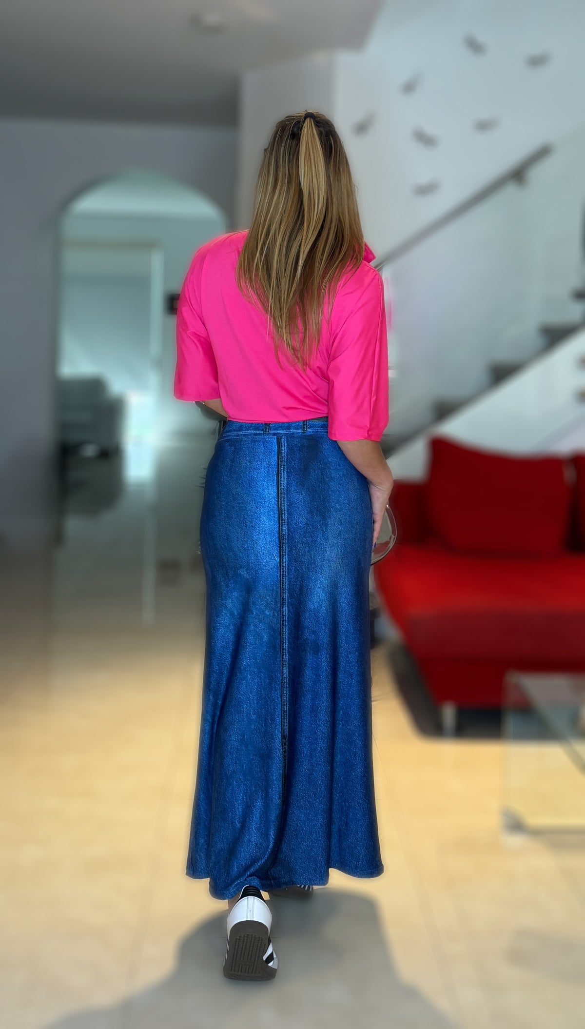 Plain Basic Denim Long Skirt