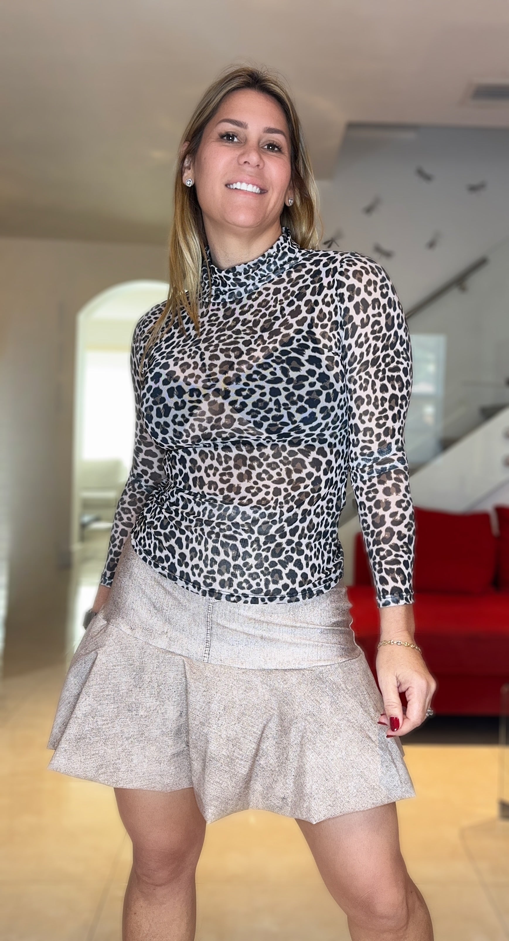 Leopard Mesh Long Sleeve Tshirt